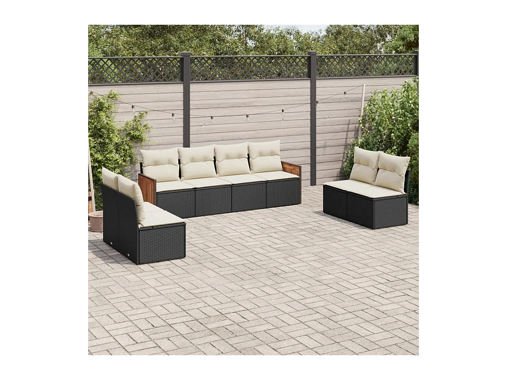 Set de sofás de jardín 8 piezas y cojines ratán sintético negro