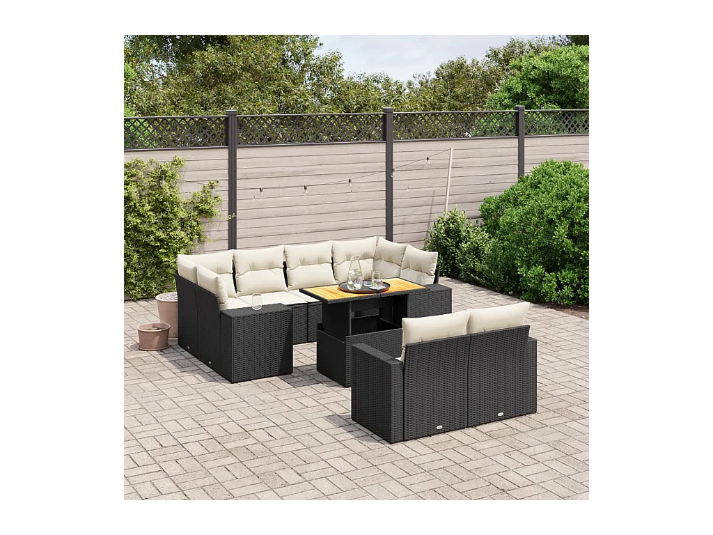 11 peças conjunto sofás de jardim c/ almofadões vime PE preto