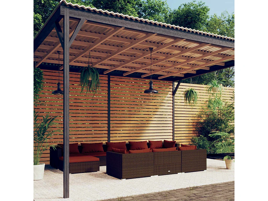 Salon de jardin 10 pièces avec coussins Marron Résine tressée
