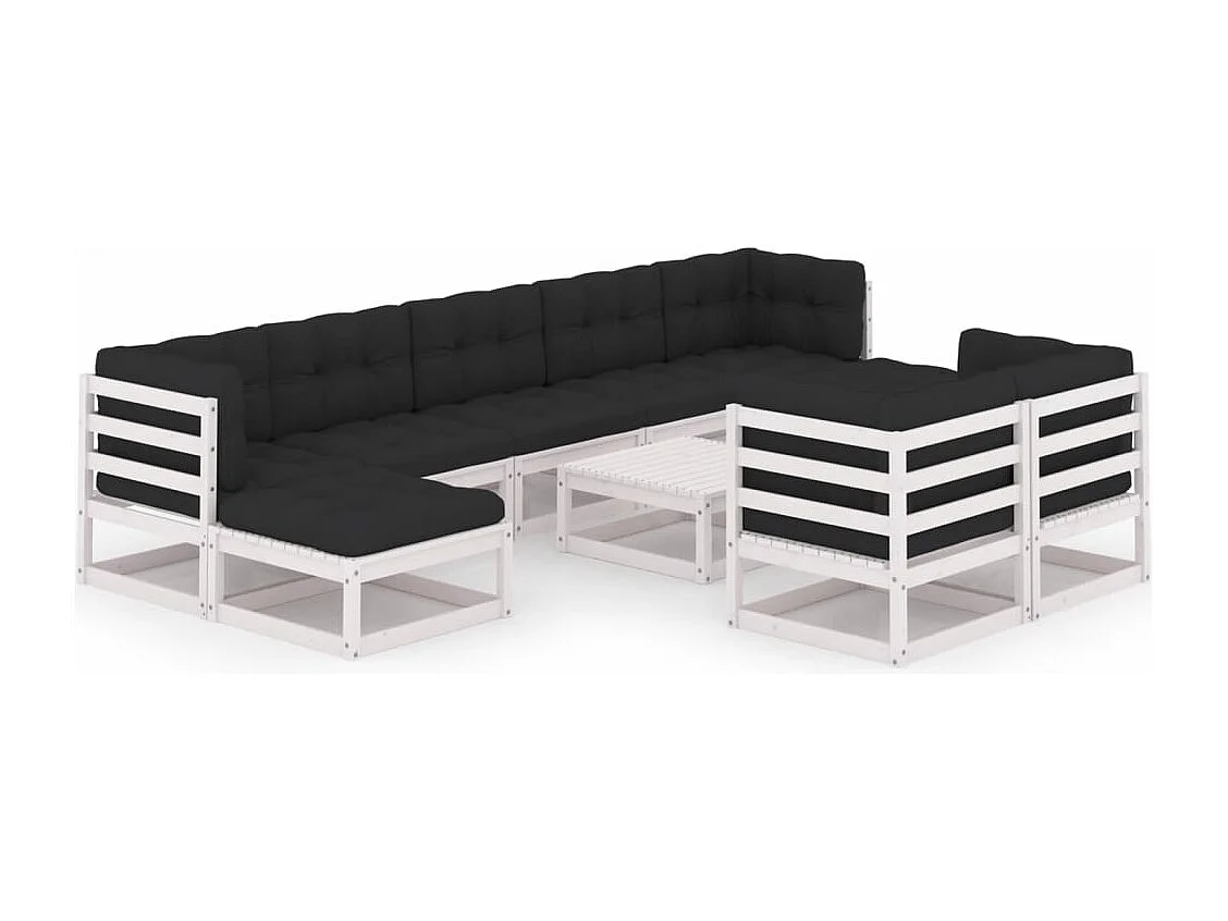 10 peças conj. lounge de jardim c/ almofadões pinho maciço branco