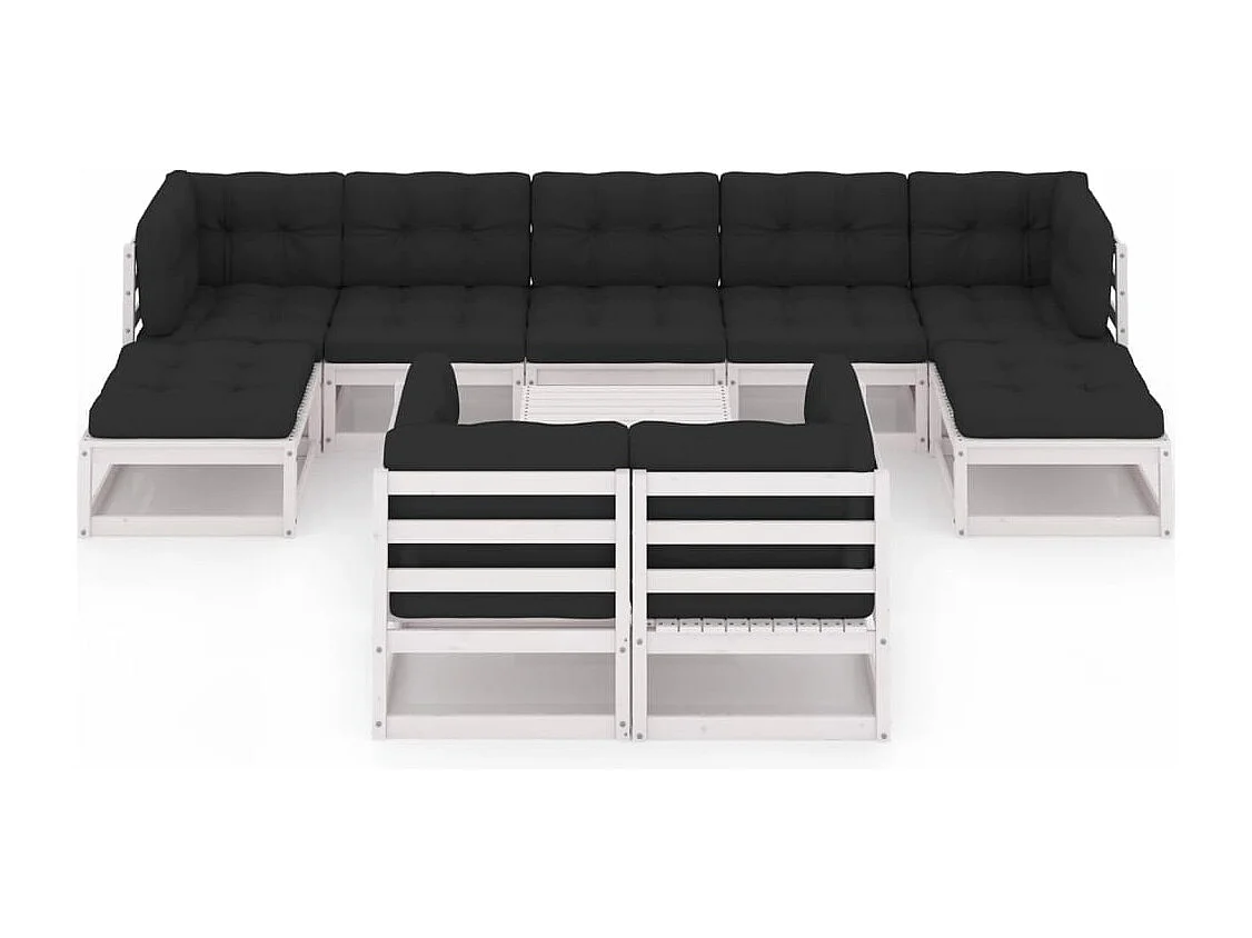 10 peças conj. lounge de jardim c/ almofadões pinho maciço branco