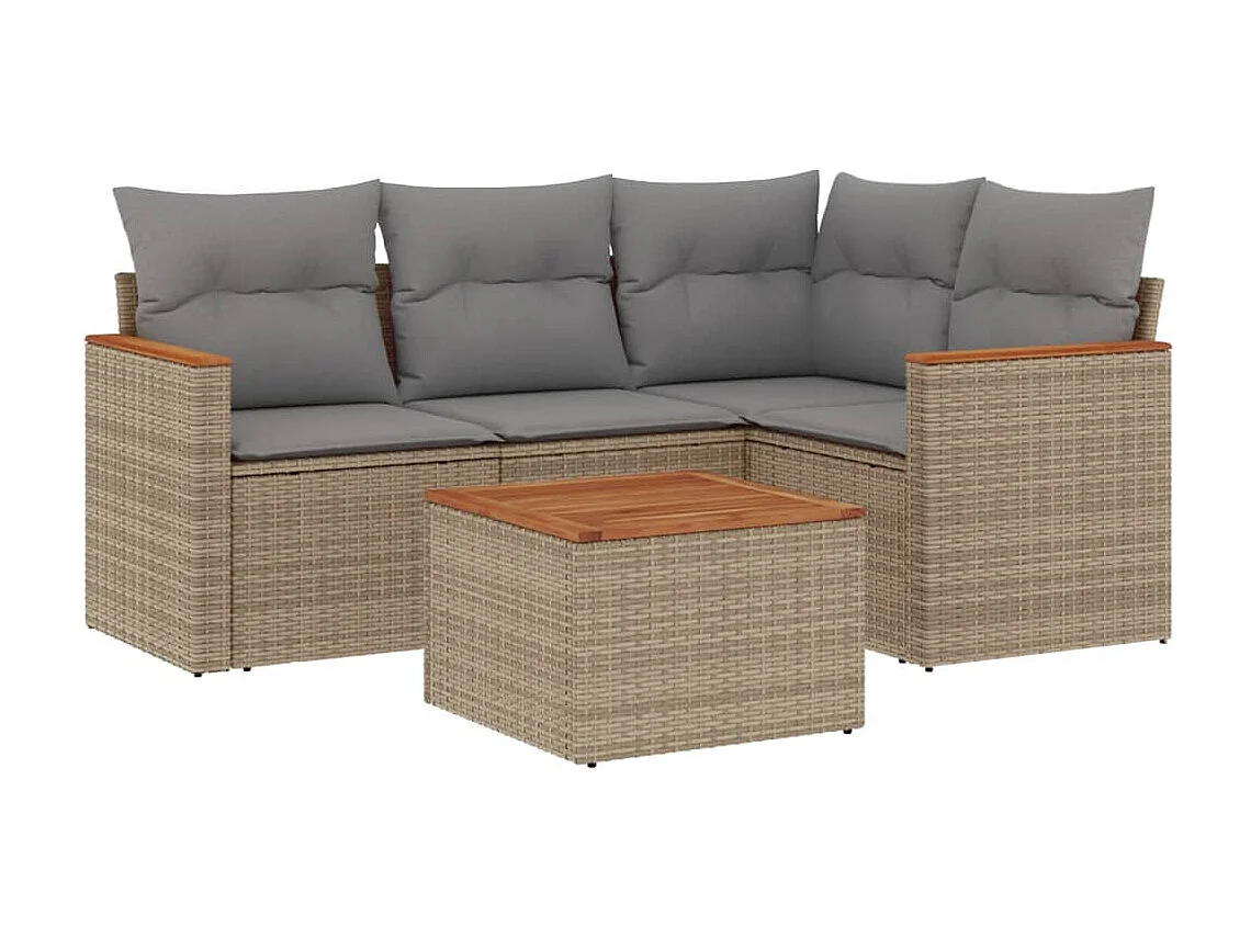 Juego de sofás jardín con cojines 5 piezas ratán sintético beige