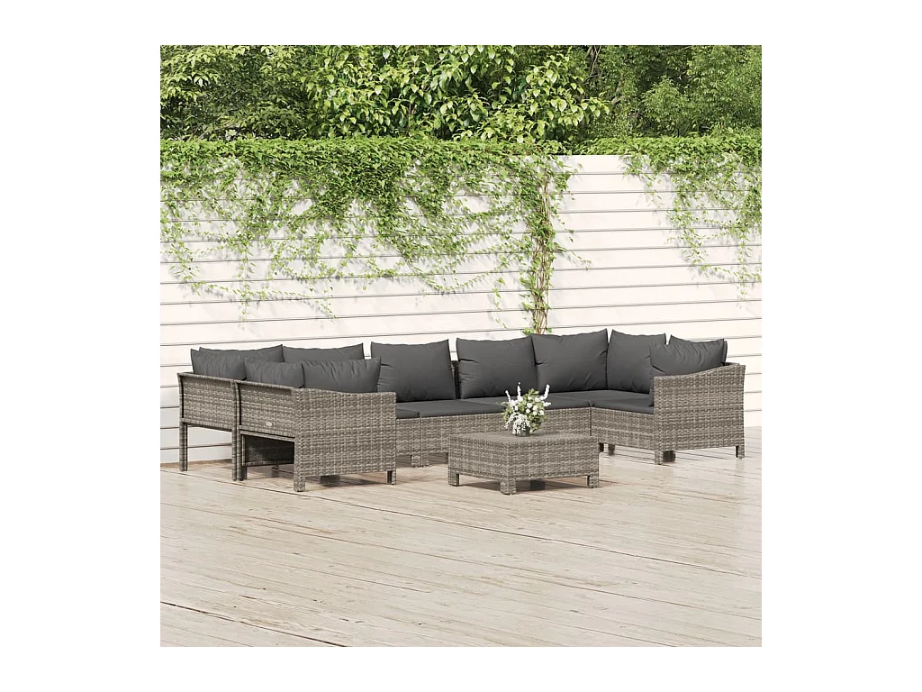 Salon de jardin 8 pièces avec coussins Gris Résine tressée