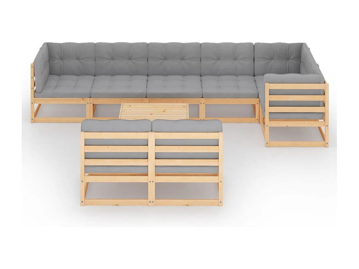 9 peças conjunto lounge de jardim com almofadões pinho maciço