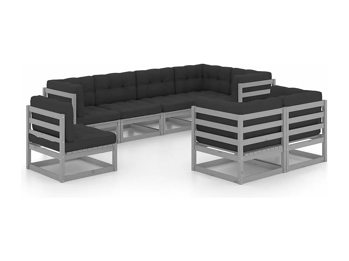 Juego de muebles de jardín 8 piezas y cojines madera pino maciza