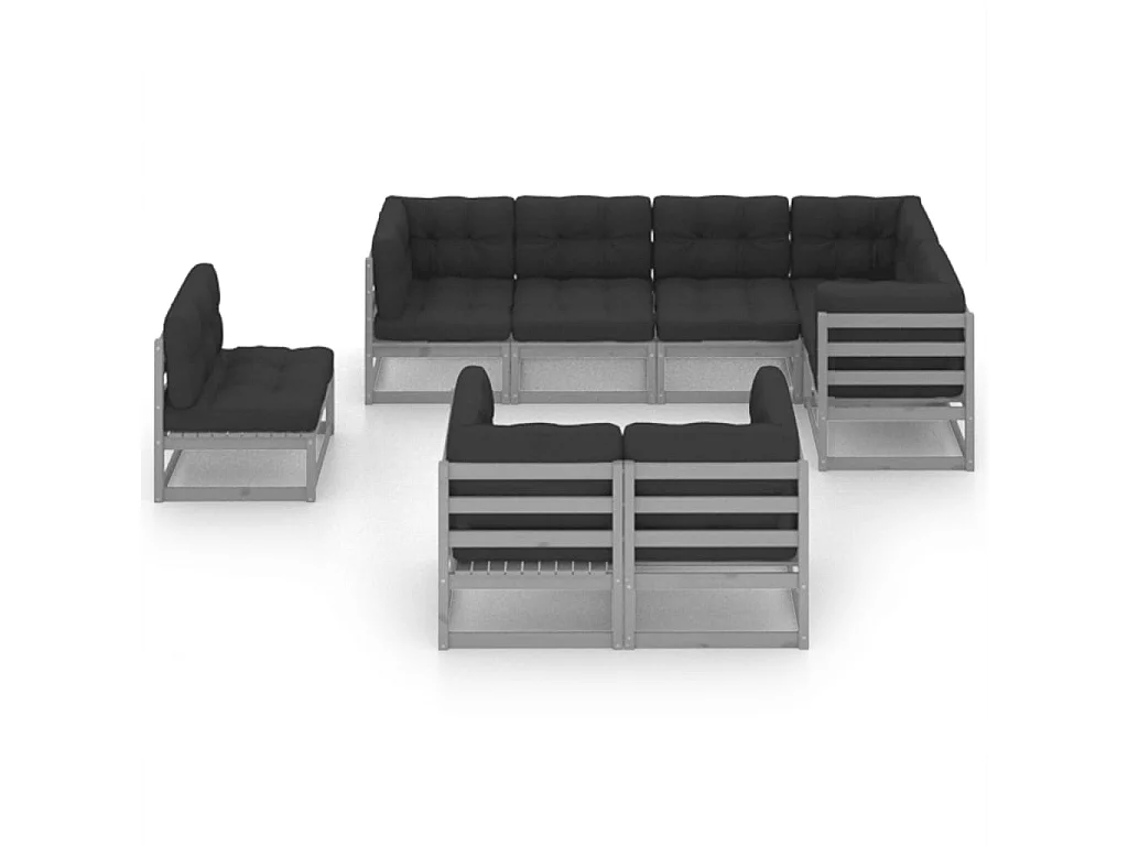 Juego de muebles de jardín 8 piezas y cojines madera pino maciza