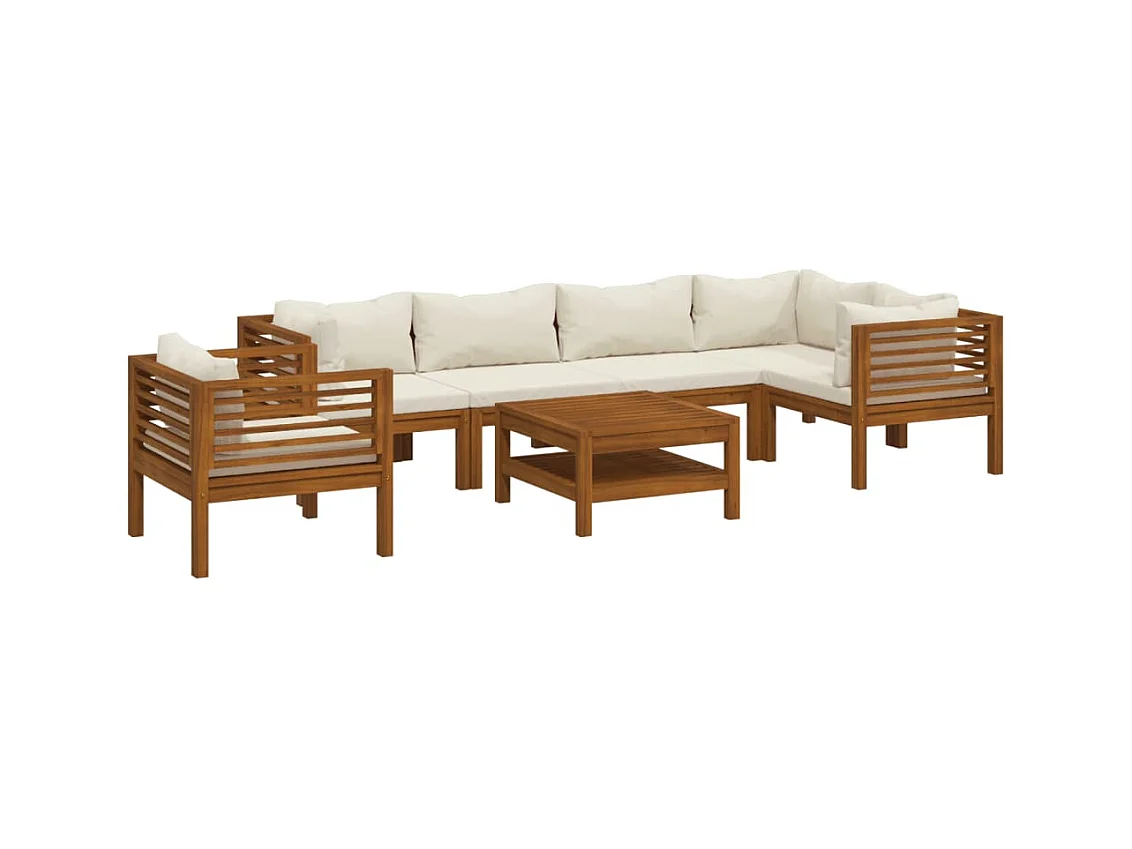 Salon de jardin 7 pièces avec coussin crème Bois d'acacia solide