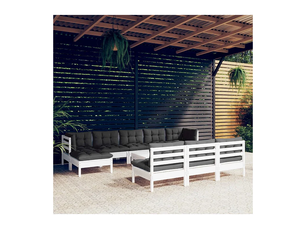 Muebles de jardín 11 piezas con cojines blanco madera de pino