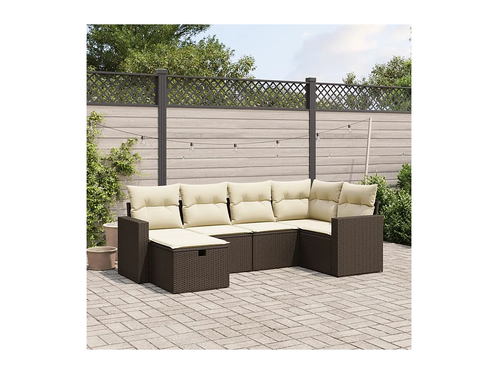 Salon de jardin avec coussins 6 pièces marron résine tressée