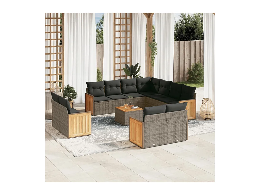12-delige Loungeset met kussens poly rattan grijs