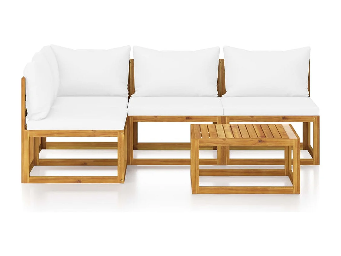 Salon de jardin 5 pièces avec coussin Crème Bois d'acacia solide