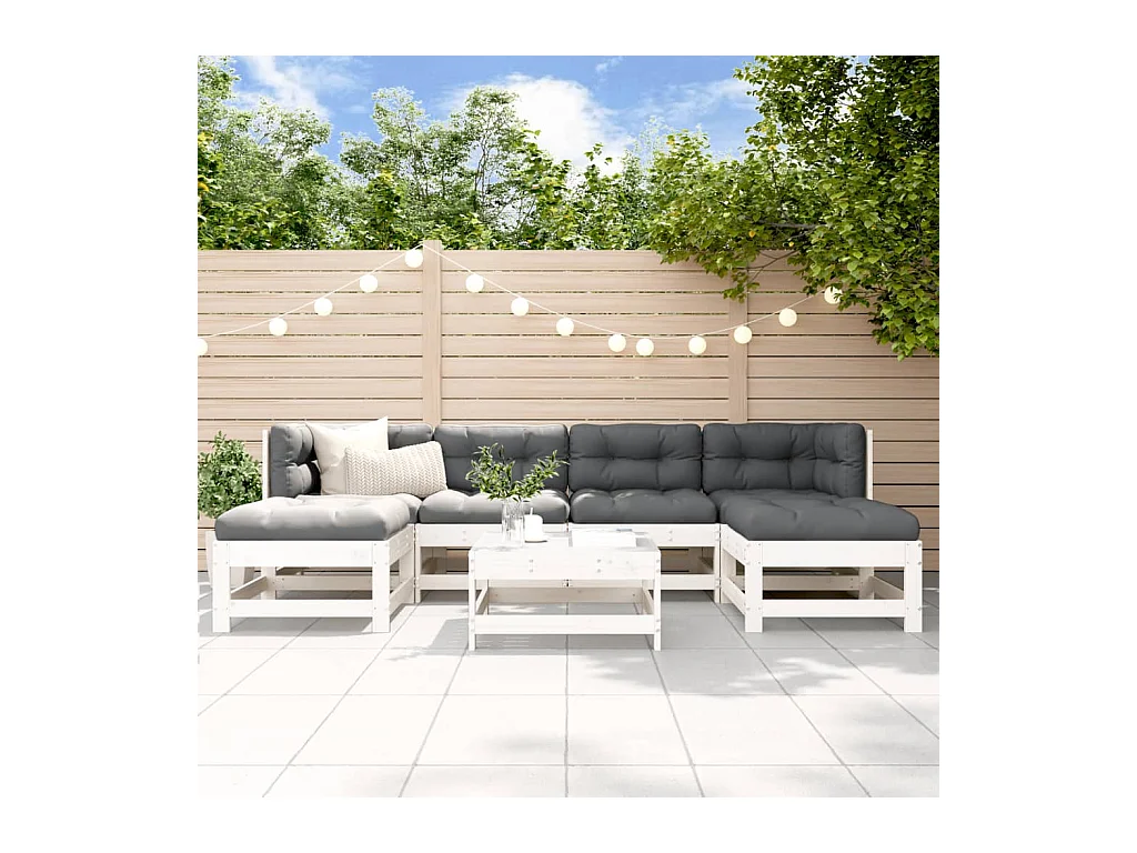 Salon de jardin 7 pièces Blanc Bois de pin massif