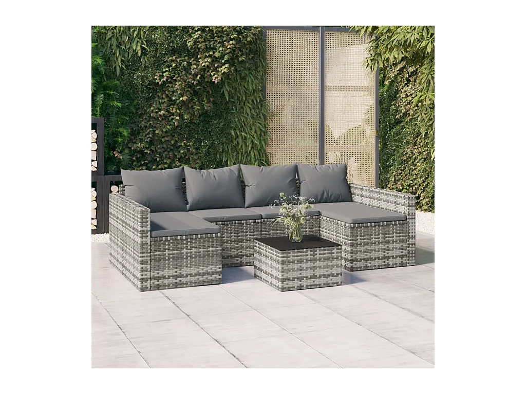 Salon de jardin 2 pièces avec coussins Gris Résine tressée