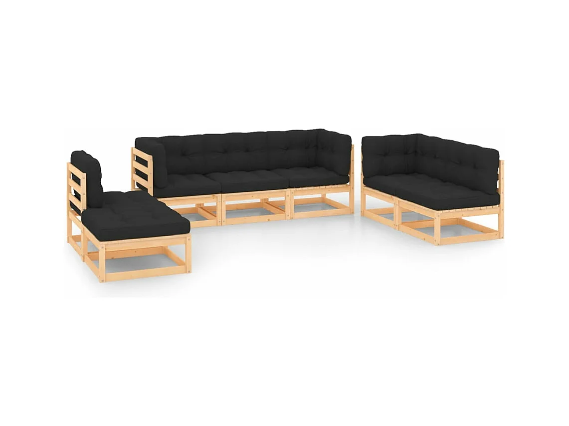 7 peças conjunto lounge de jardim c/ almofadões pinho maciço