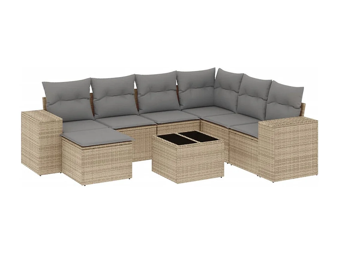 8-delige Loungeset met kussens poly rattan beige