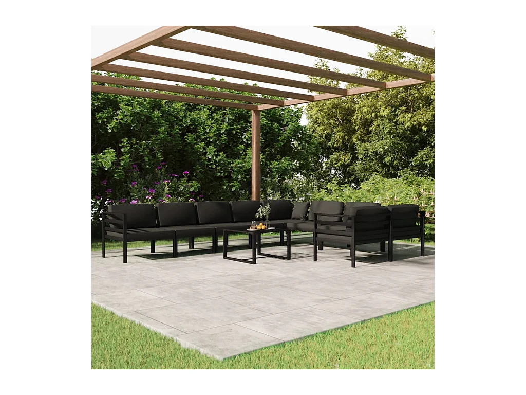 Salon de jardin 10 pièces avec coussins Aluminium Anthracite