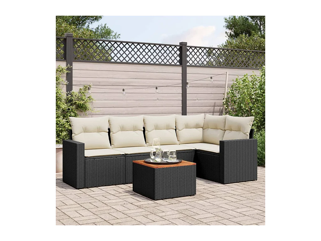 Salon de jardin 6 pièces avec coussins noir résine tressée