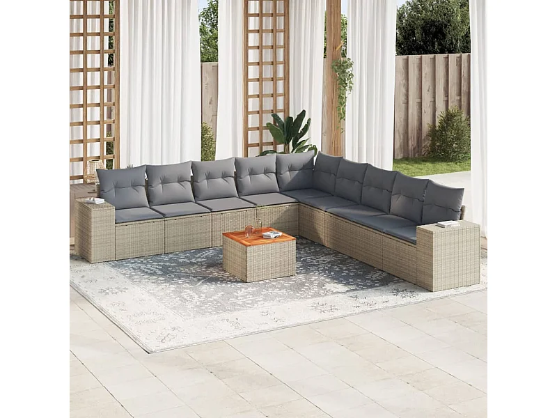 Juego de sofás jardín con cojines beige 10 piezas ratán sintético
