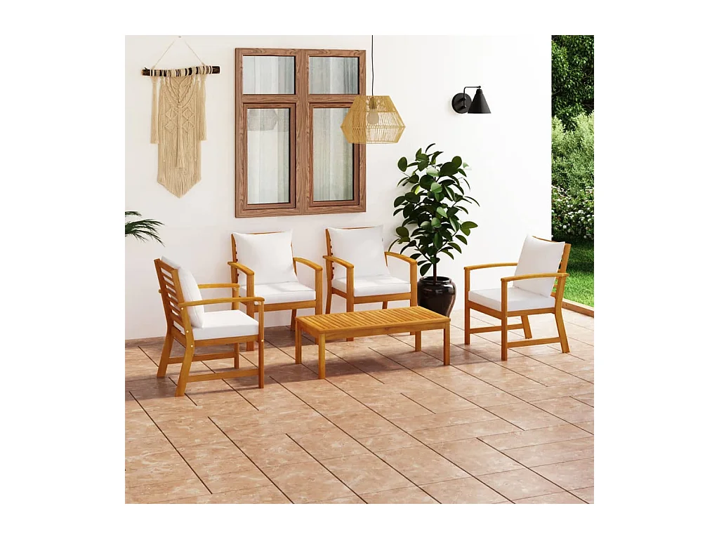 Salon de jardin 5 pièces avec coussin Bois d'acacia solide