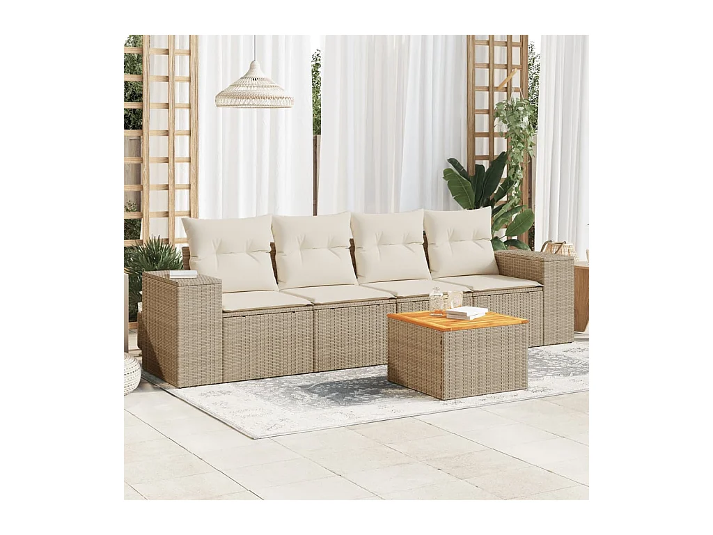 Juego de sofás jardín con cojines 5 piezas ratán sintético beige