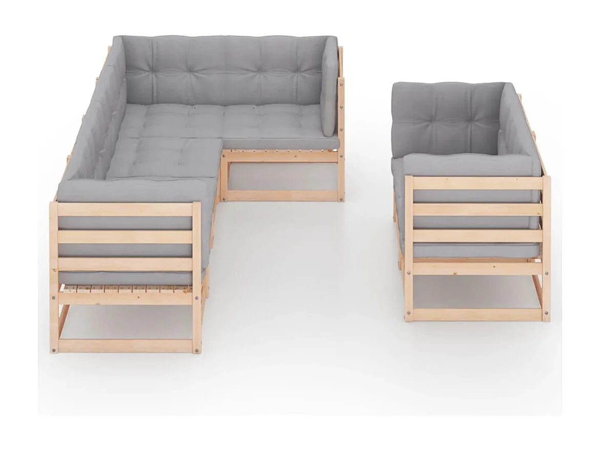 Juego de muebles de jardín 7 piezas y cojines madera pino maciza