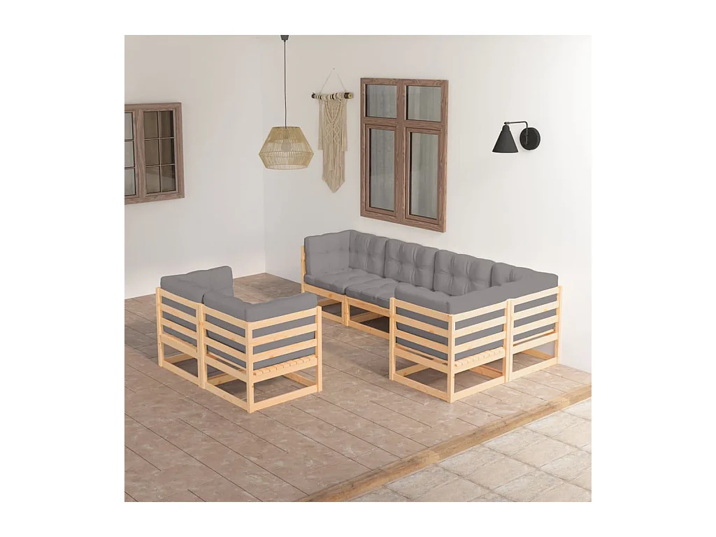 7-delige Loungeset met kussens massief grenenhout