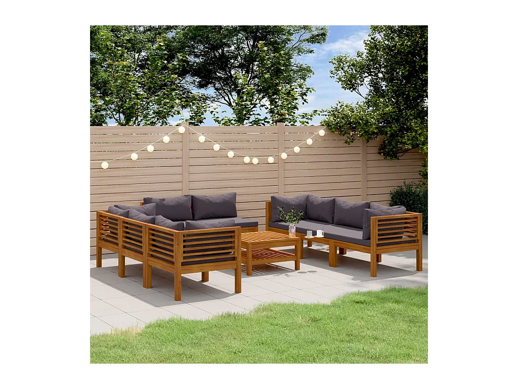 Salon de jardin 9 pièces avec coussin Bois d'acacia solide