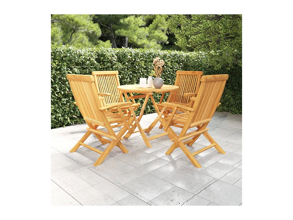5 peças conjunto de jantar para jardim madeira de teca maciça