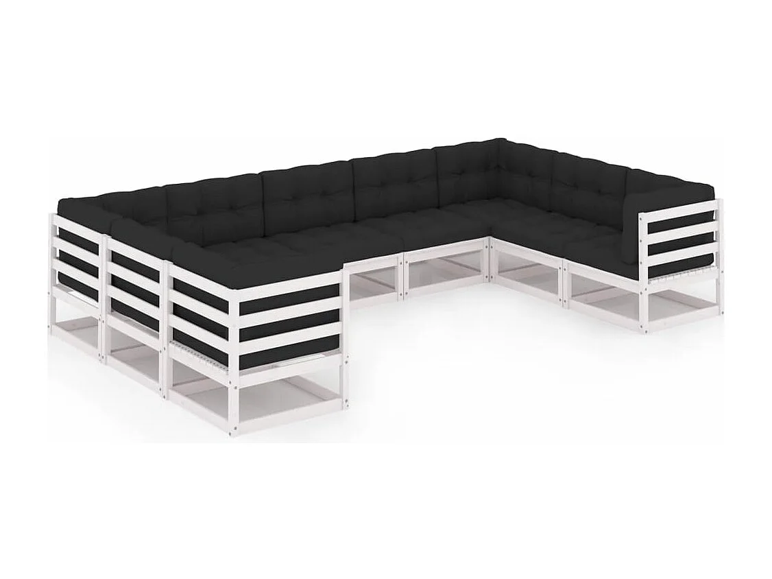 9 peças conj. lounge de jardim c/ almofadões pinho maciço branco
