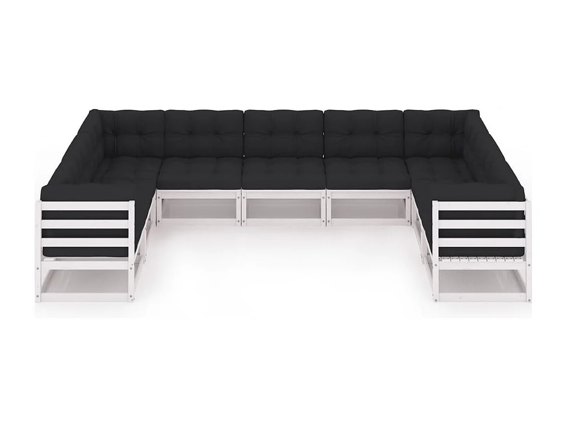 9 peças conj. lounge de jardim c/ almofadões pinho maciço branco