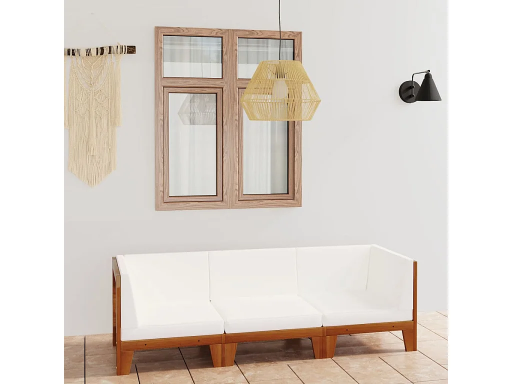 Salon de jardin 3 pièces avec coussins Bois d'acacia solide