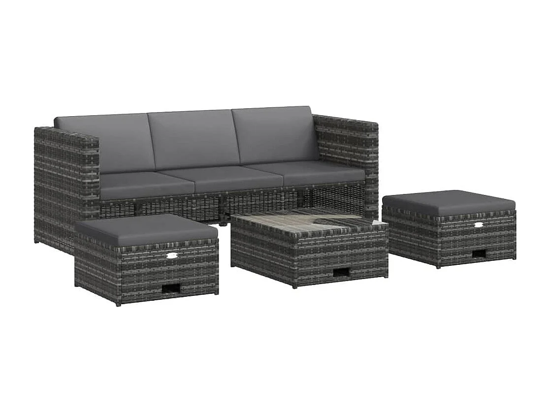 Salon de jardin 4 pièces avec coussins Résine tressée Gris