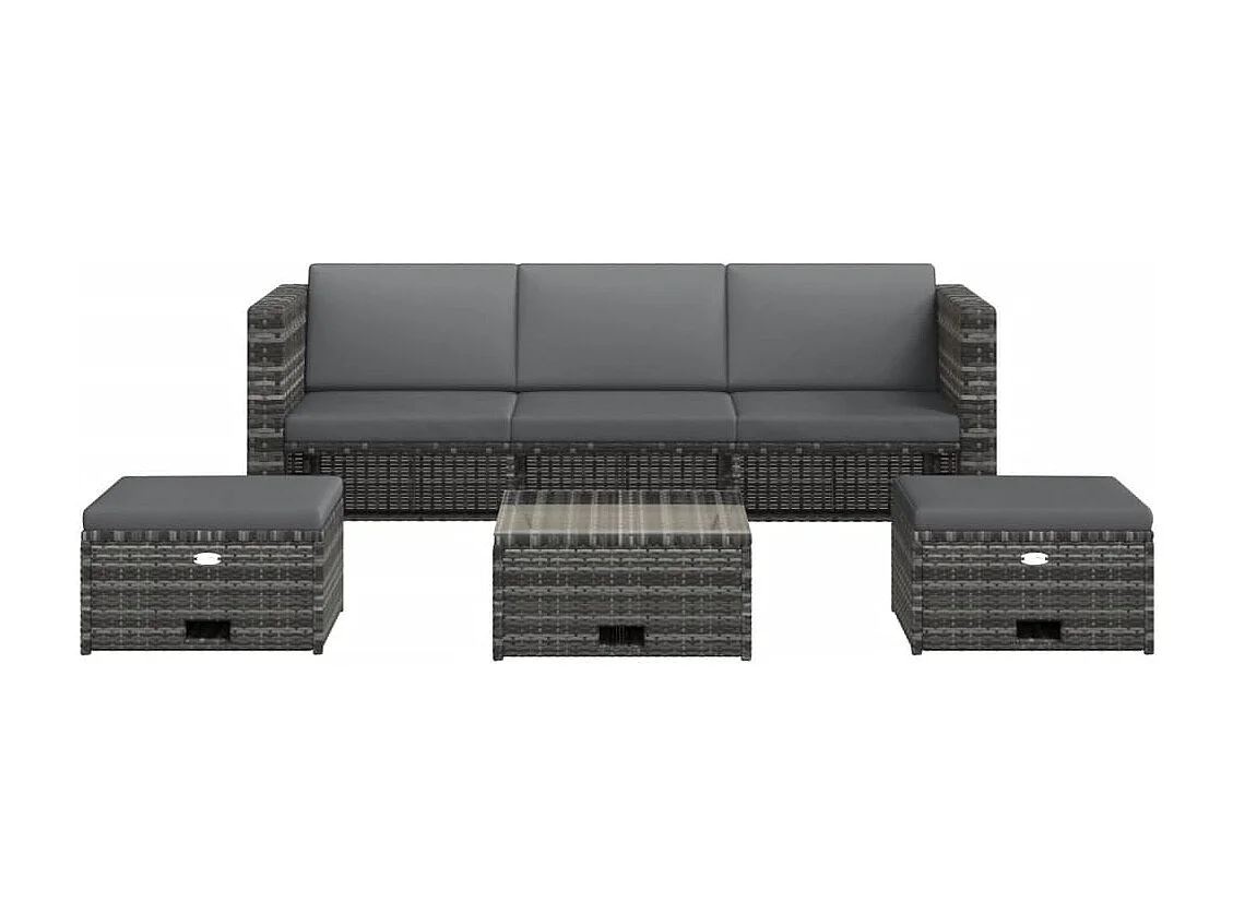 Salon de jardin 4 pièces avec coussins Résine tressée Gris