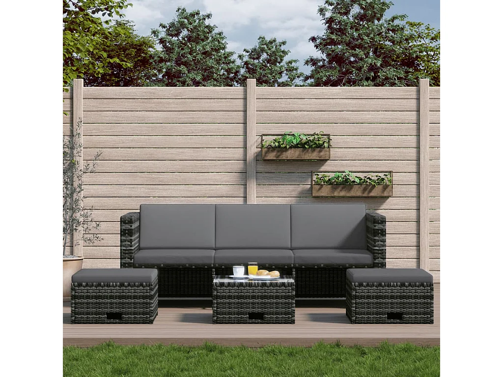 Salon de jardin 4 pièces avec coussins Résine tressée Gris