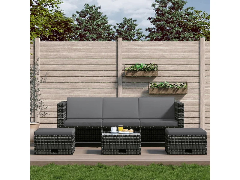 Salon de jardin 4 pièces avec coussins Résine tressée Gris