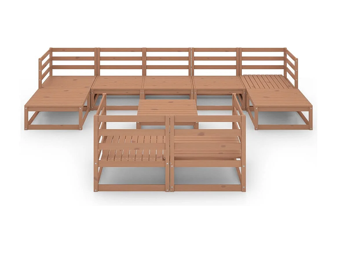 Salon de jardin 10 pièces marron miel bois de pin massif