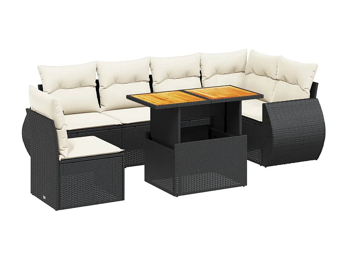 Salon de jardin 7 pièces avec coussins noir résine tressée