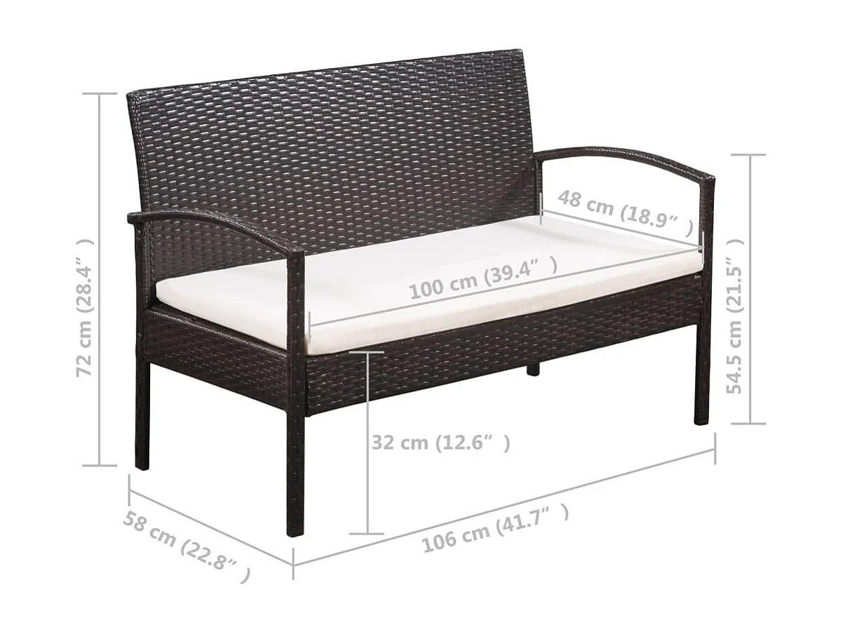 5 peças conjunto lounge jardim c/ almofadões vime PE castanho