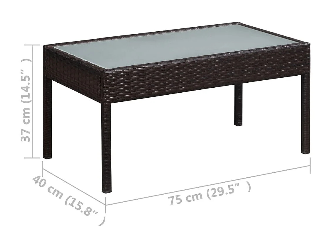 5 peças conjunto lounge jardim c/ almofadões vime PE castanho