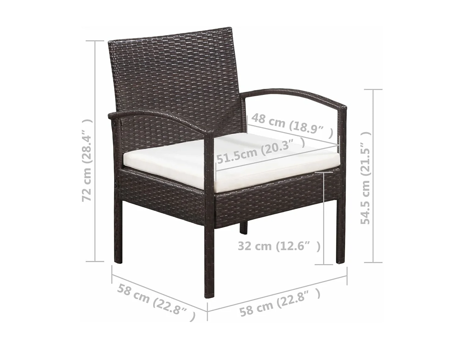 5 peças conjunto lounge jardim c/ almofadões vime PE castanho