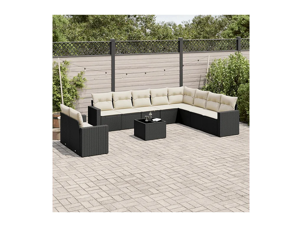 Salon de jardin 11 pièces avec coussins noir résine tressée