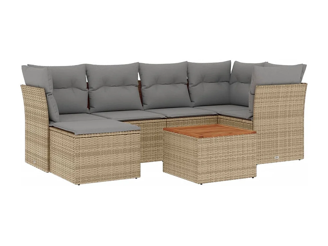 Salon de jardin avec coussins 7 pièces mélange beige résine tressée