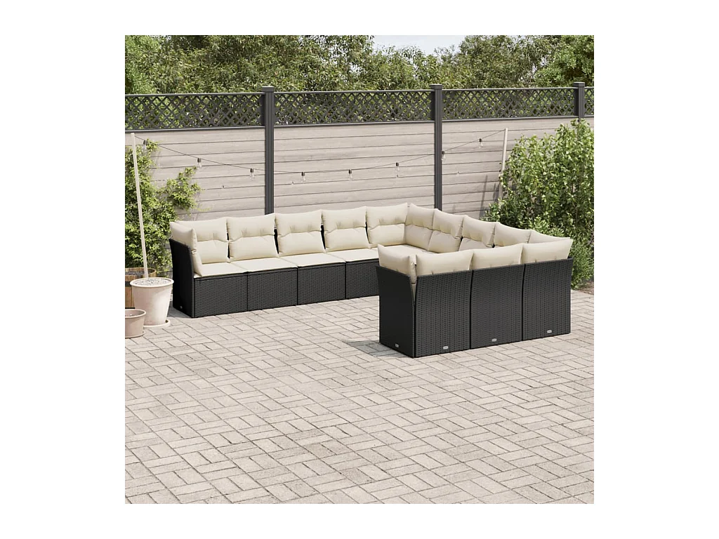 Salon de jardin 11 pièces avec coussins noir résine tressée