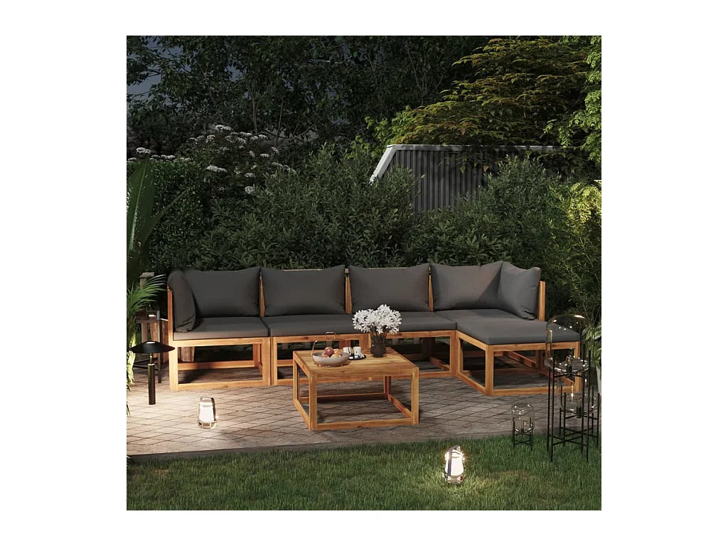 Salon de jardin 6 pièces avec coussin Bois d'acacia solide