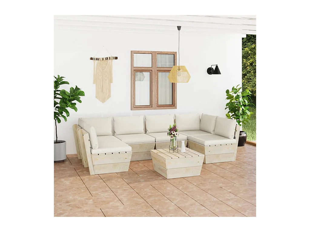 7 peças conjunto lounge de paletes + almofadões madeira de abeto