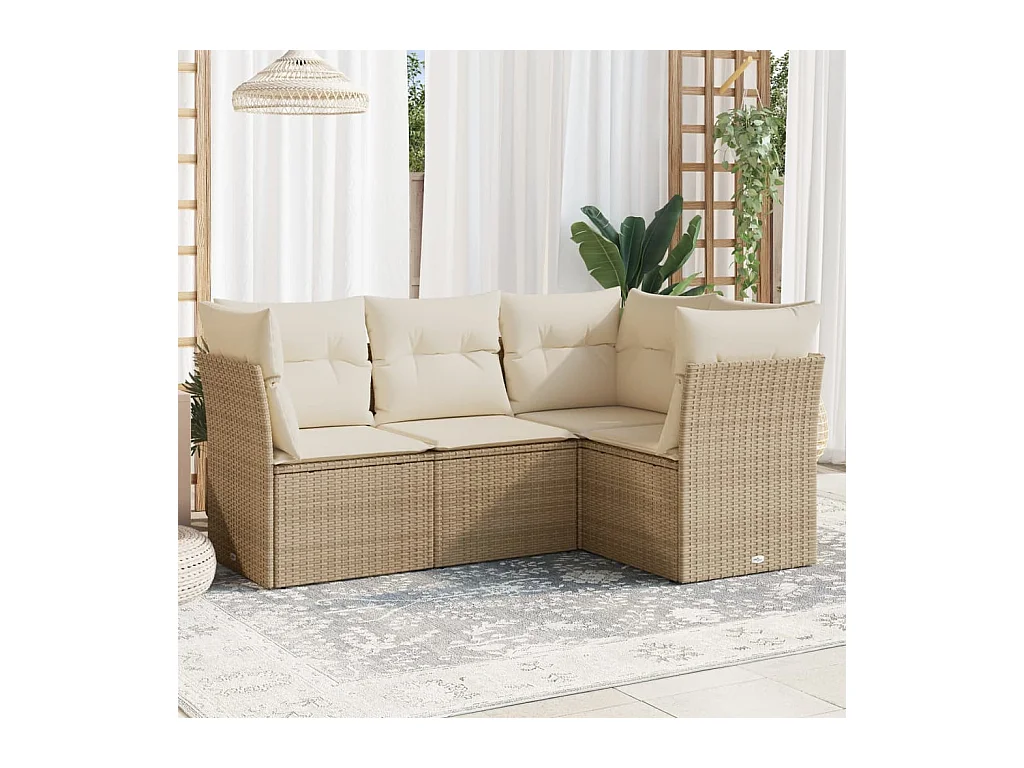 Salon de jardin avec coussins 4 pièces beige résine tressée