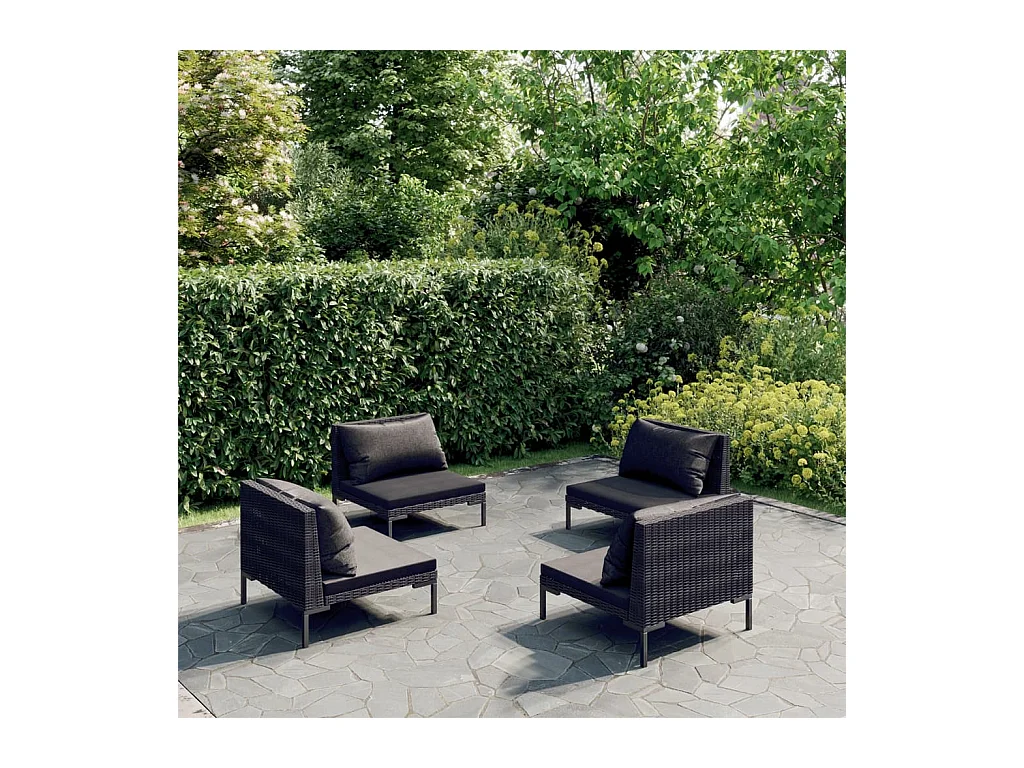 Salon de jardin 4 pièces avec coussins Résine tressée Gris foncé