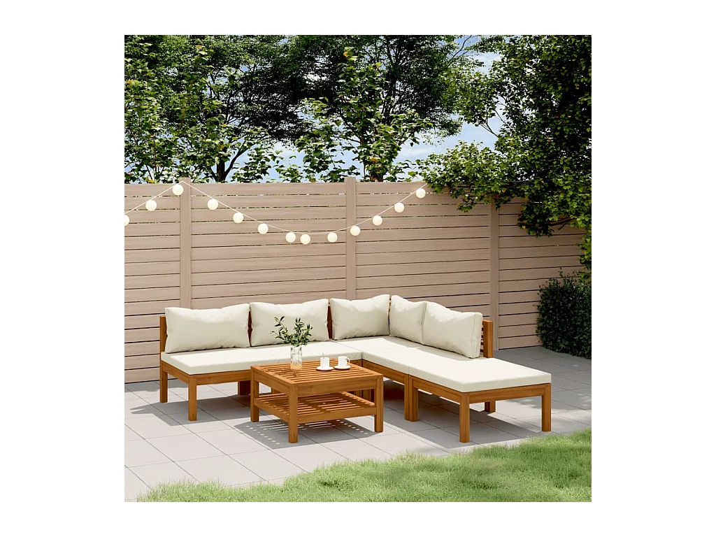 Salon de jardin 6 pièces avec coussin crème Bois d'acacia solide