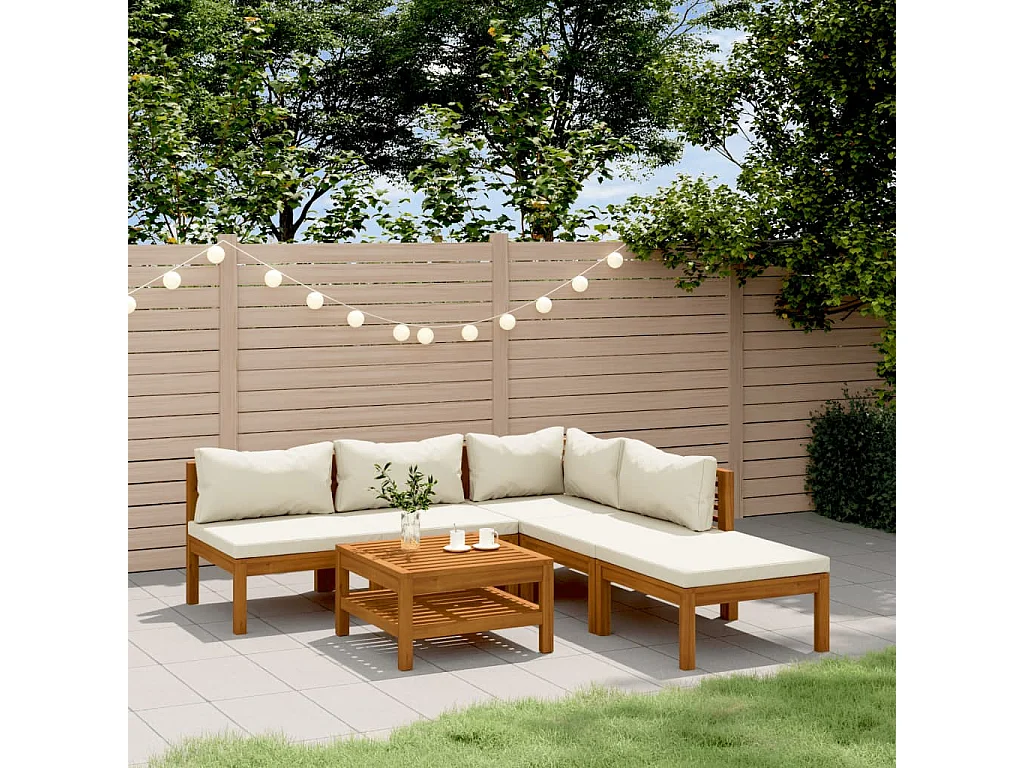 Muebles de jardín 6 piezas cojines crema madera maciza de acacia
