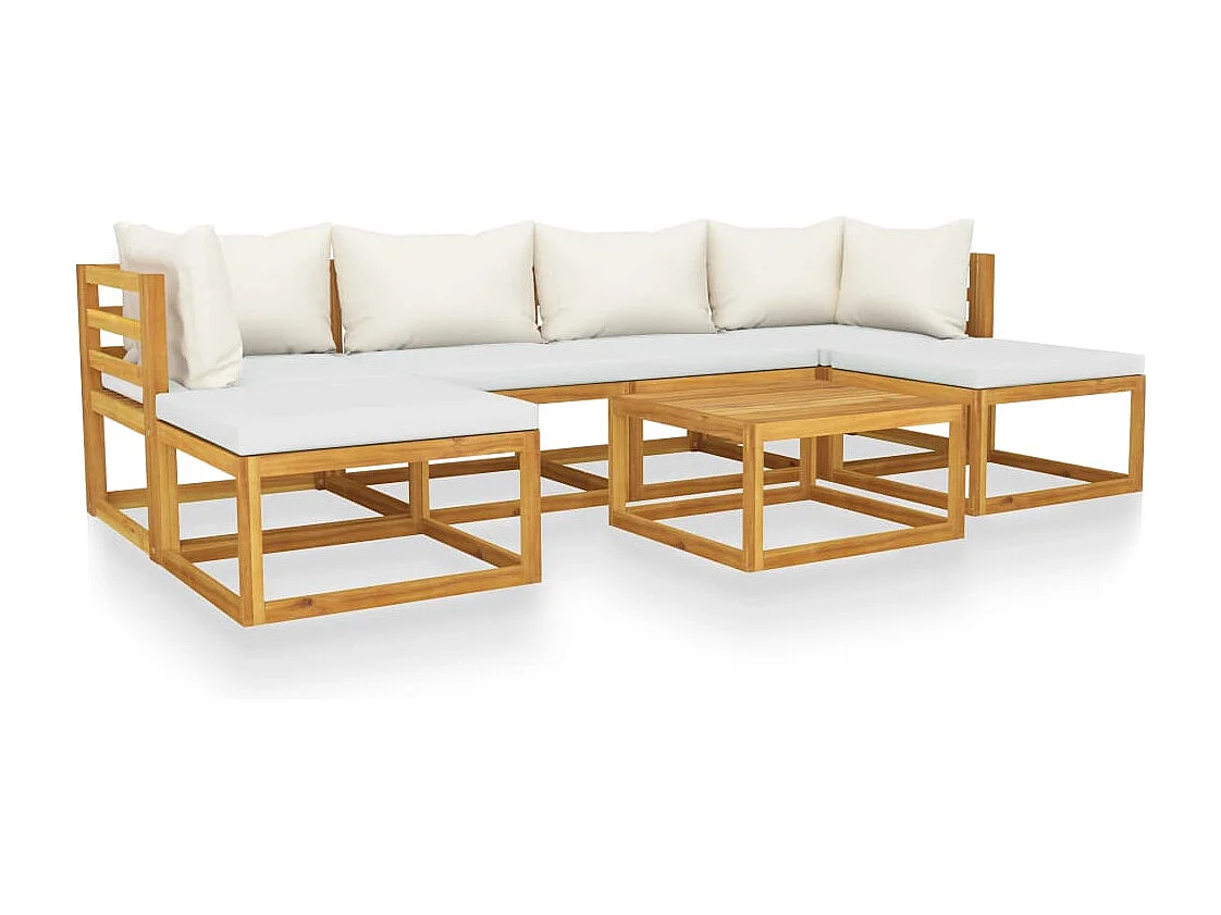 Muebles de jardín 7 piezas cojines crema madera maciza de acacia